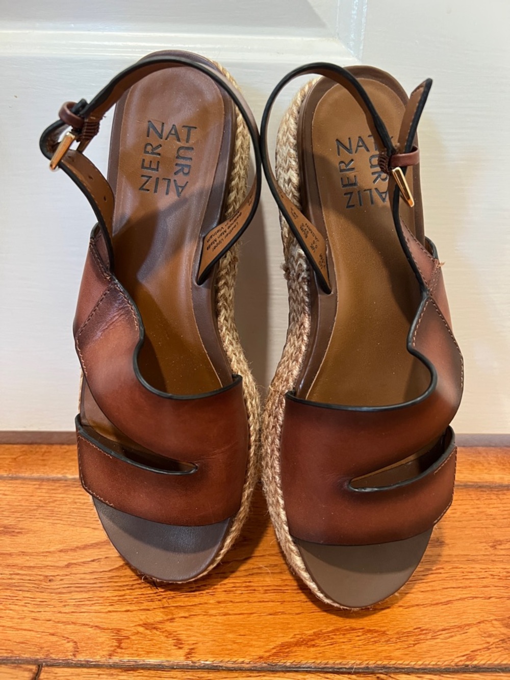 Naturalizer Jasmin Brown Leather Espadrille Platform Wedge Slingback Sandals - Picture 3 of 8